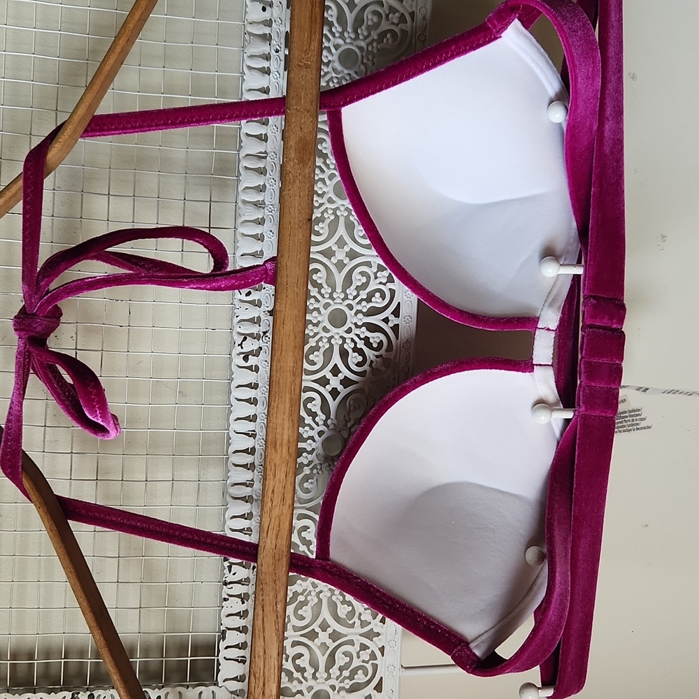 PINK Victoria’s Secret Velvet‎ bikini Top Push-up Fuschia sz S - Picture 7 of 14